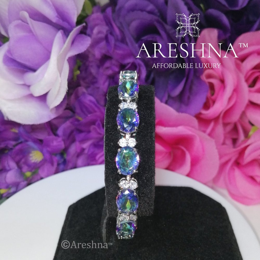 Oval Rainbow Mystic Blue Topaz Bracelet - Picture 7 of 9